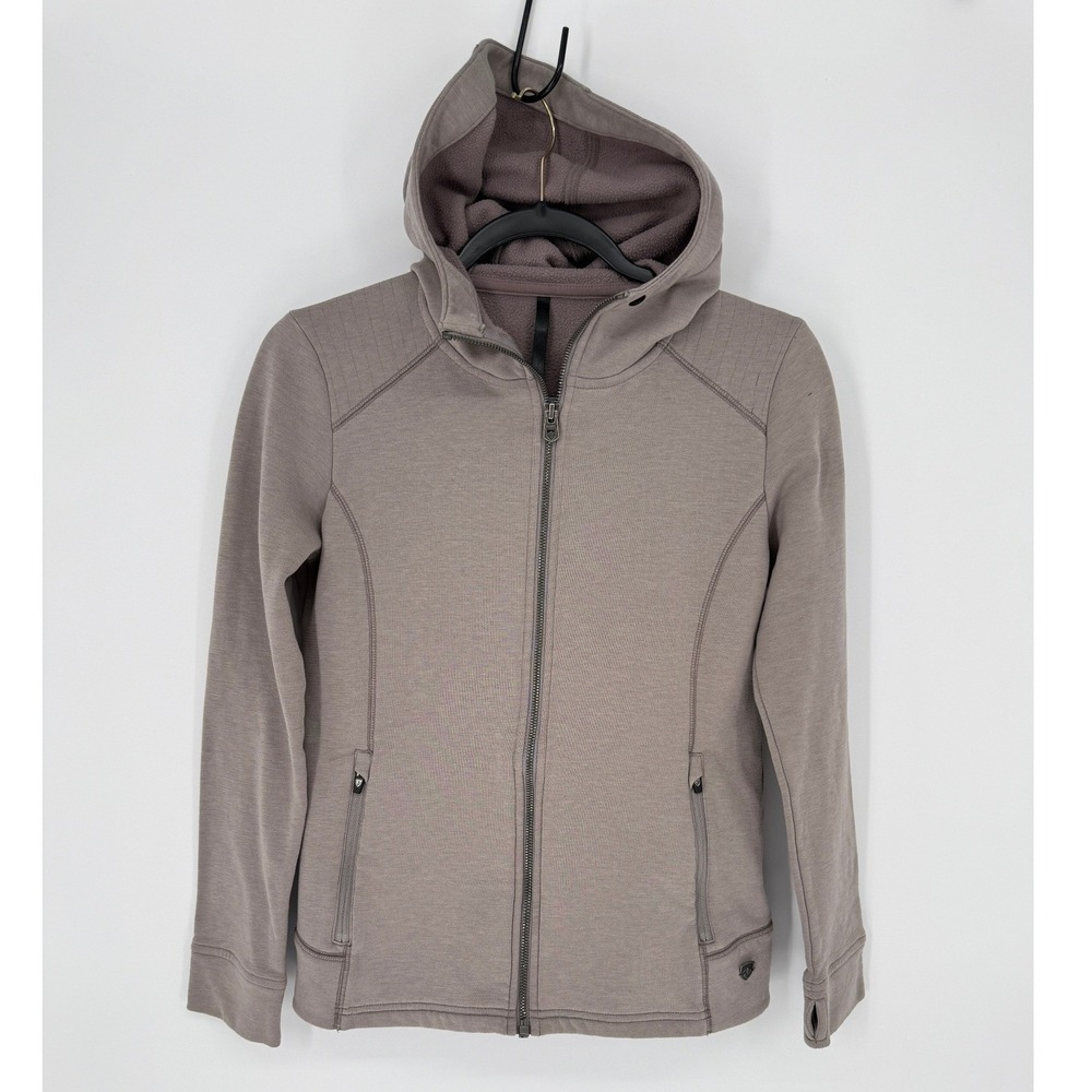 KUHL Freethinkr Full Zip Hoodie Women XS Taupe Thumbhole Fleece Lined EUC